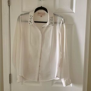 Philosophy Republik Clothing Women Faux Pearl Studded Collar Blouse Cream Size S